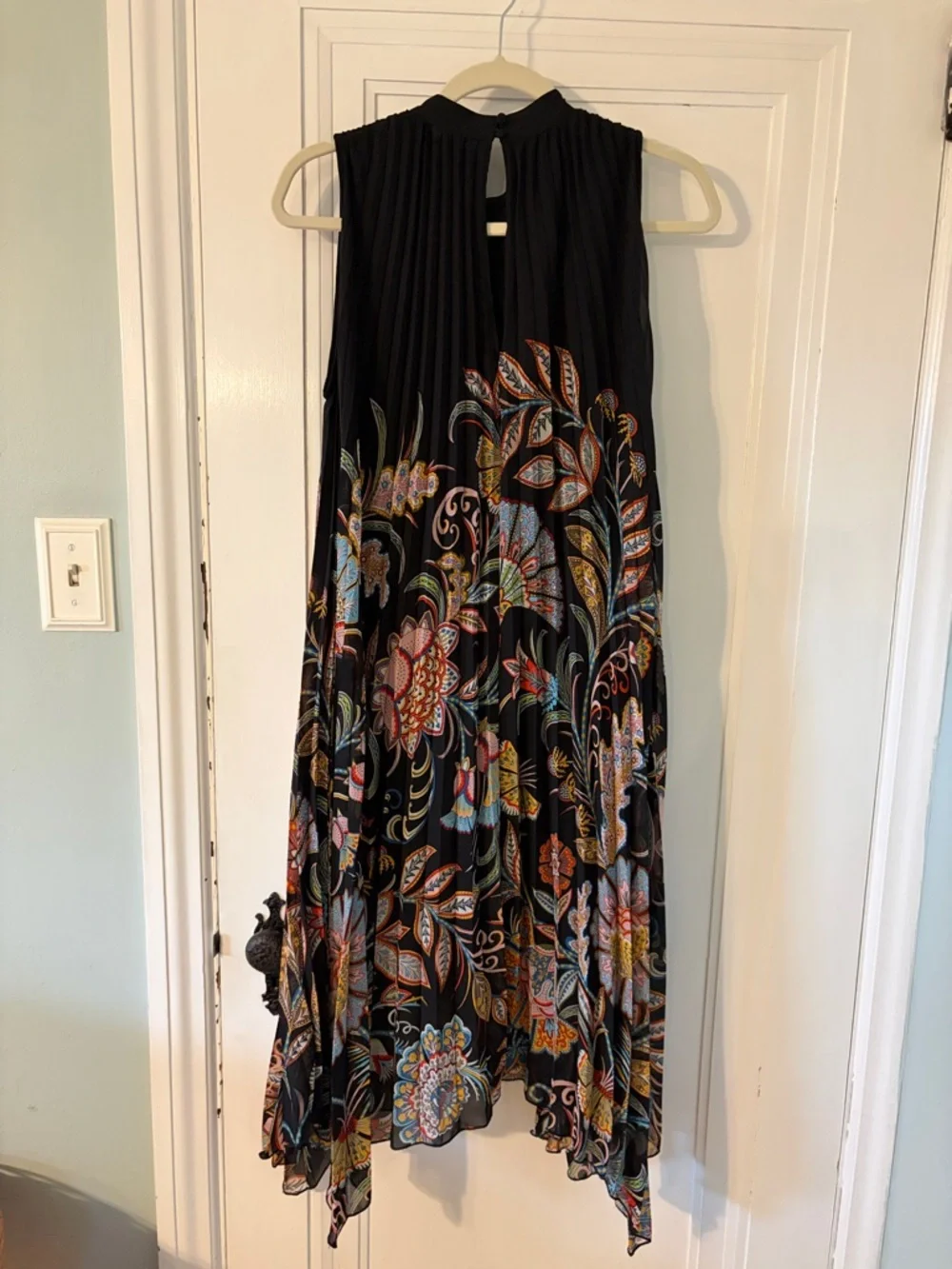 Anthropologie Black Floral Paisley Pleated Asymmetric Midi Cecily dress - Picture 4 of 5